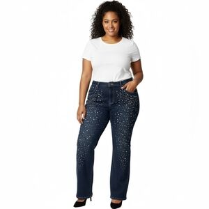 Ashley Stewart Rhinestone Jeans Womens Plus Size 18W Blue Denim Embellished